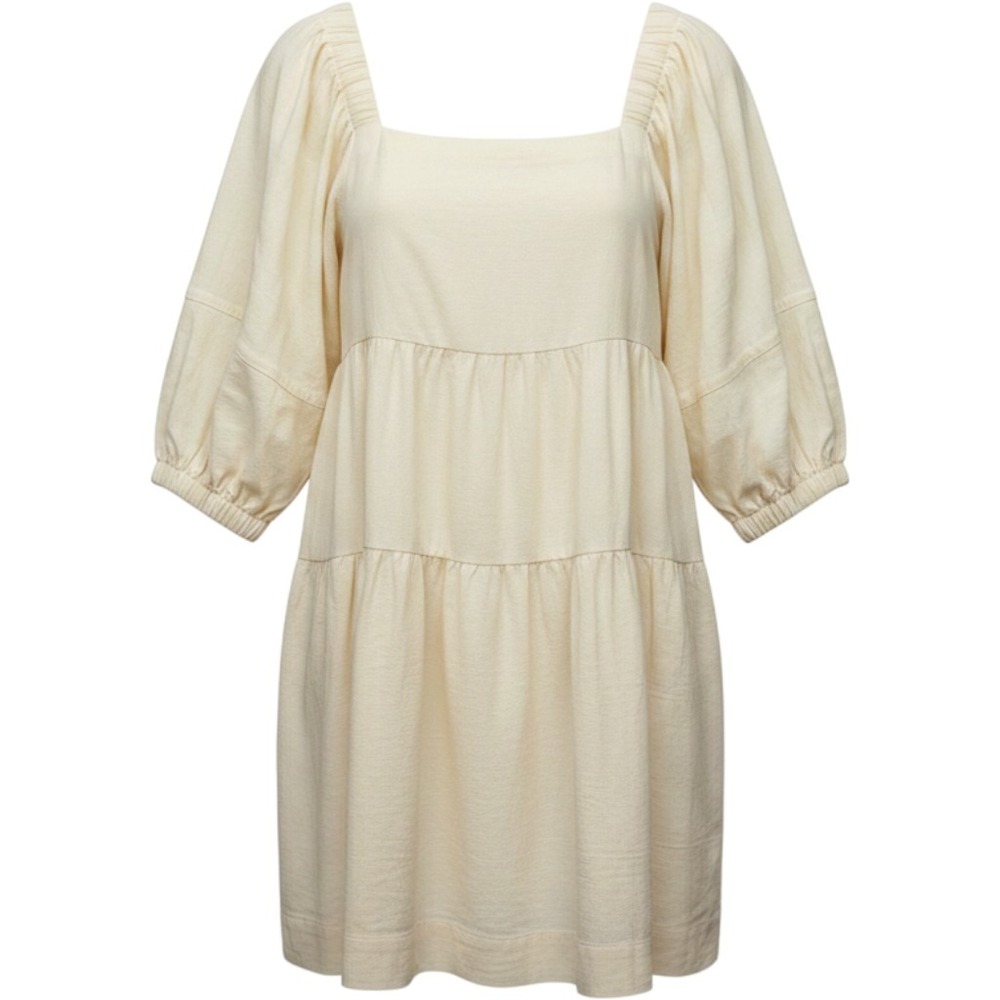 Mustard Seed Cream Cotton Gauze Tiered Puff Sleeve Babydoll Mini Dress S17933 S